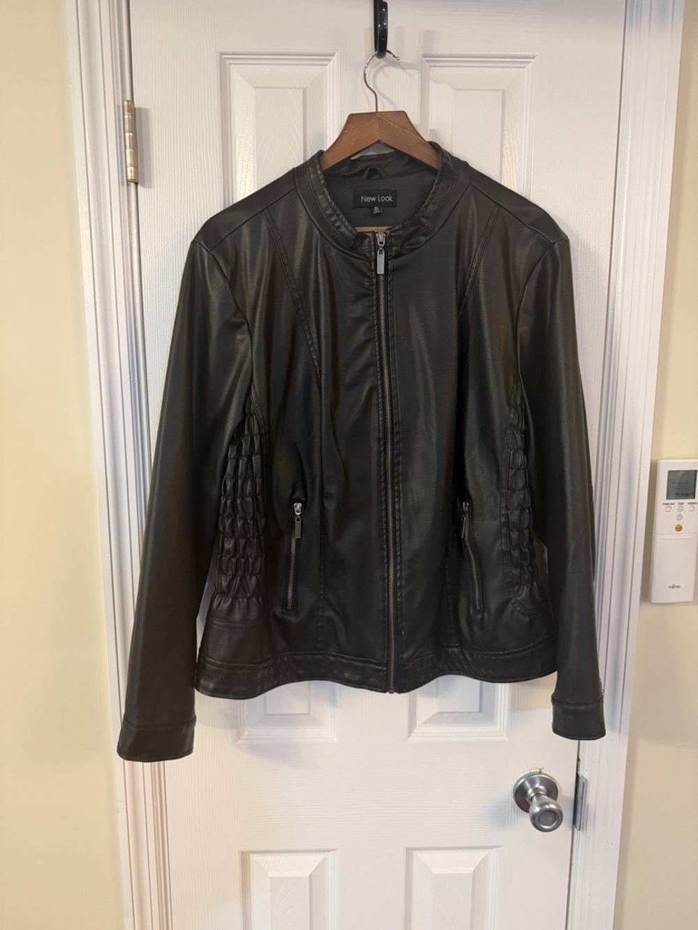 New Look Black Faux Leather Biker Jacket with Quilted Panels